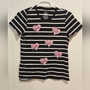 Black and White Striped Kids Shirt with Pink Hearts. Brand Faded Glory sz 14-16